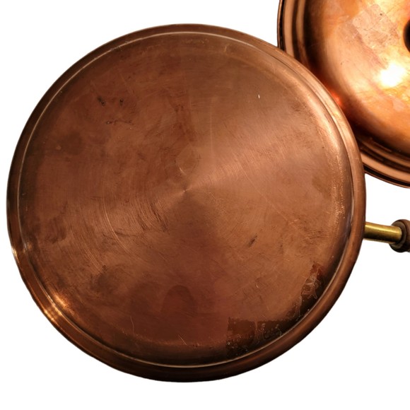 Antique Round Shape Copper Metal Saute Frying Pan With Lid Size 9 x 9.5 - Picture 3 of 9